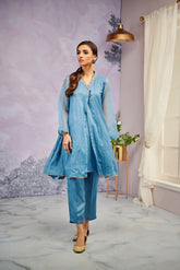 DA-1471 Blue EMBROIDERED KURTA WITH TROSER