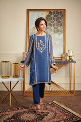 DA-1475 BLUE EMBROIDERED KURTA