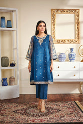 DA-1476 BLUE EMBROIDERED KURTA