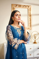 DA-1476 BLUE EMBROIDERED KURTA