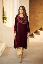 DA-1545 MAROON EMBROIDERED KURTA