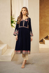 DA-1547 BLUE EMBROIDERED KURTA