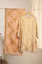 DA-2022 BEIGE EMBROIDERED KURTA WITH DUPATTA