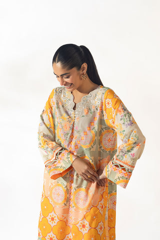 SS24DC-2330 ORANGE LAWN 2PCS PRINTED KURTA WITH TROUSER