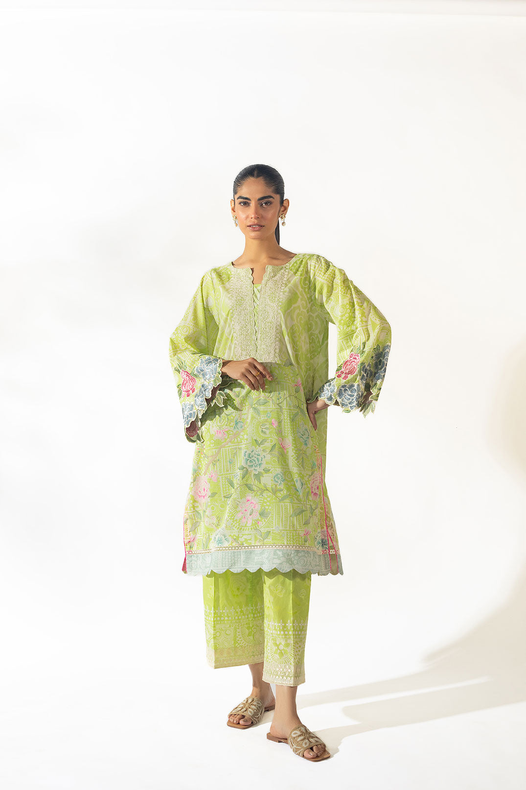 SS24DC-2345 L-GREEN LAWN 2PCS PRINTED KURTA WITH TROUSER