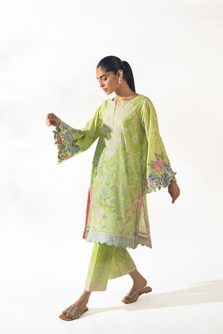 SS24DC-2345 L-GREEN LAWN 2PCS PRINTED KURTA WITH TROUSER