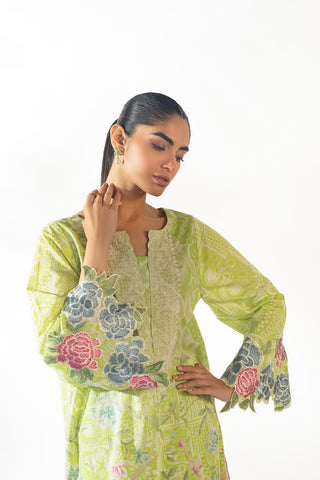 SS24DC-2345 L-GREEN LAWN 2PCS PRINTED KURTA WITH TROUSER