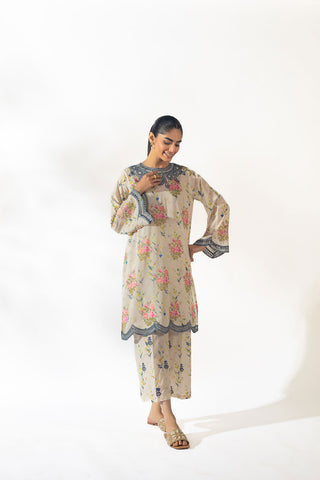 SS24DC-2349 OFF WHITE LAWN 2PCS PRINTED KURTA WITH TROUSER