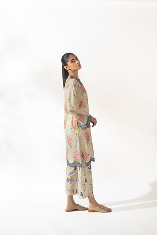 SS24DC-2349 OFF WHITE LAWN 2PCS PRINTED KURTA WITH TROUSER