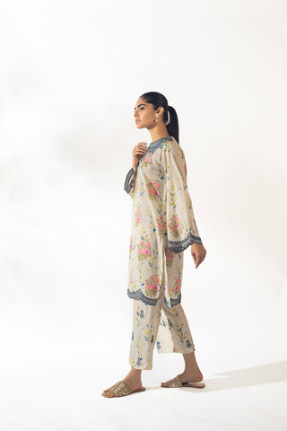 SS24DC-2349 OFF WHITE LAWN 2PCS PRINTED KURTA WITH TROUSER