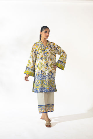 SS24DC-2349 OFF WHITE LAWN 2PCS PRINTED KURTA WITH TROUSER