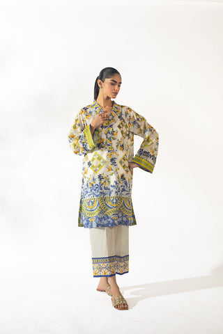 SS24DC-2349 OFF WHITE LAWN 2PCS PRINTED KURTA WITH TROUSER