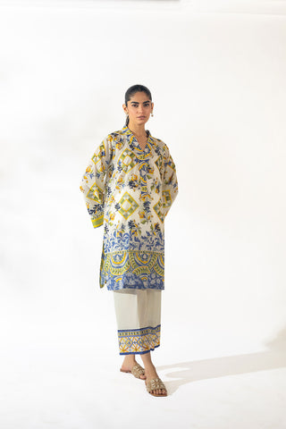 SS24DC-2349 OFF WHITE LAWN 2PCS PRINTED KURTA WITH TROUSER