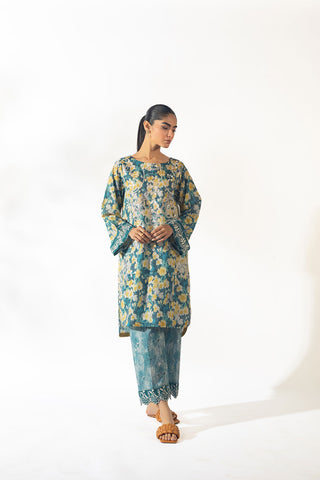 SS24DC-2348 BLUE LAWN 2PCS PRINTED KURTA WITH TROUSER