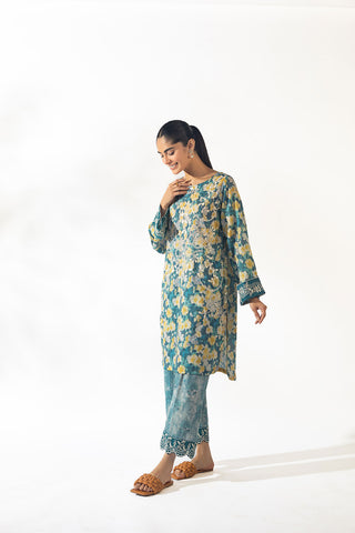 SS24DC-2348 BLUE LAWN 2PCS PRINTED KURTA WITH TROUSER