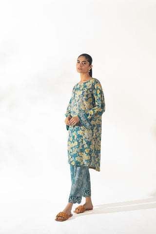 SS24DC-2348 BLUE LAWN 2PCS PRINTED KURTA WITH TROUSER