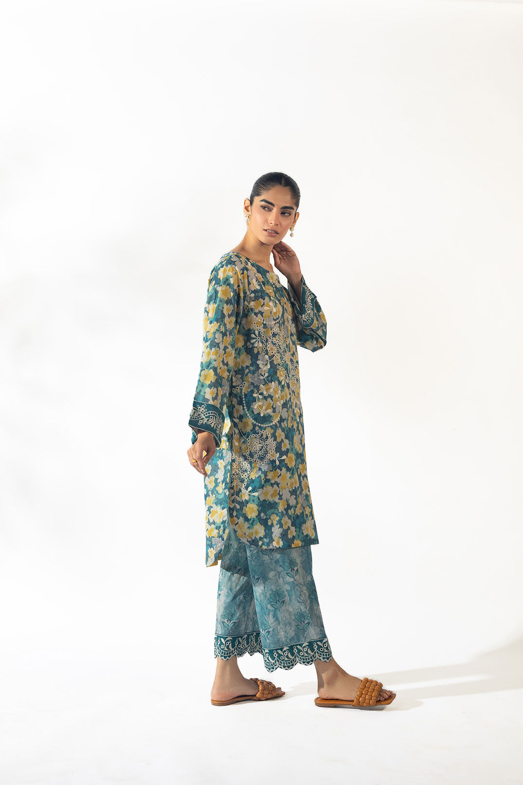 SS24DC-2348 BLUE LAWN 2PCS PRINTED KURTA WITH TROUSER