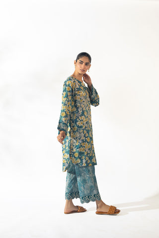 SS24DC-2348 BLUE LAWN 2PCS PRINTED KURTA WITH TROUSER