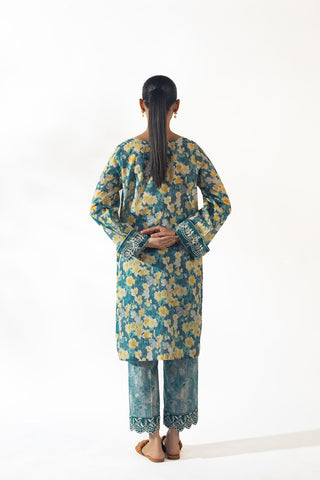 SS24DC-2348 BLUE LAWN 2PCS PRINTED KURTA WITH TROUSER