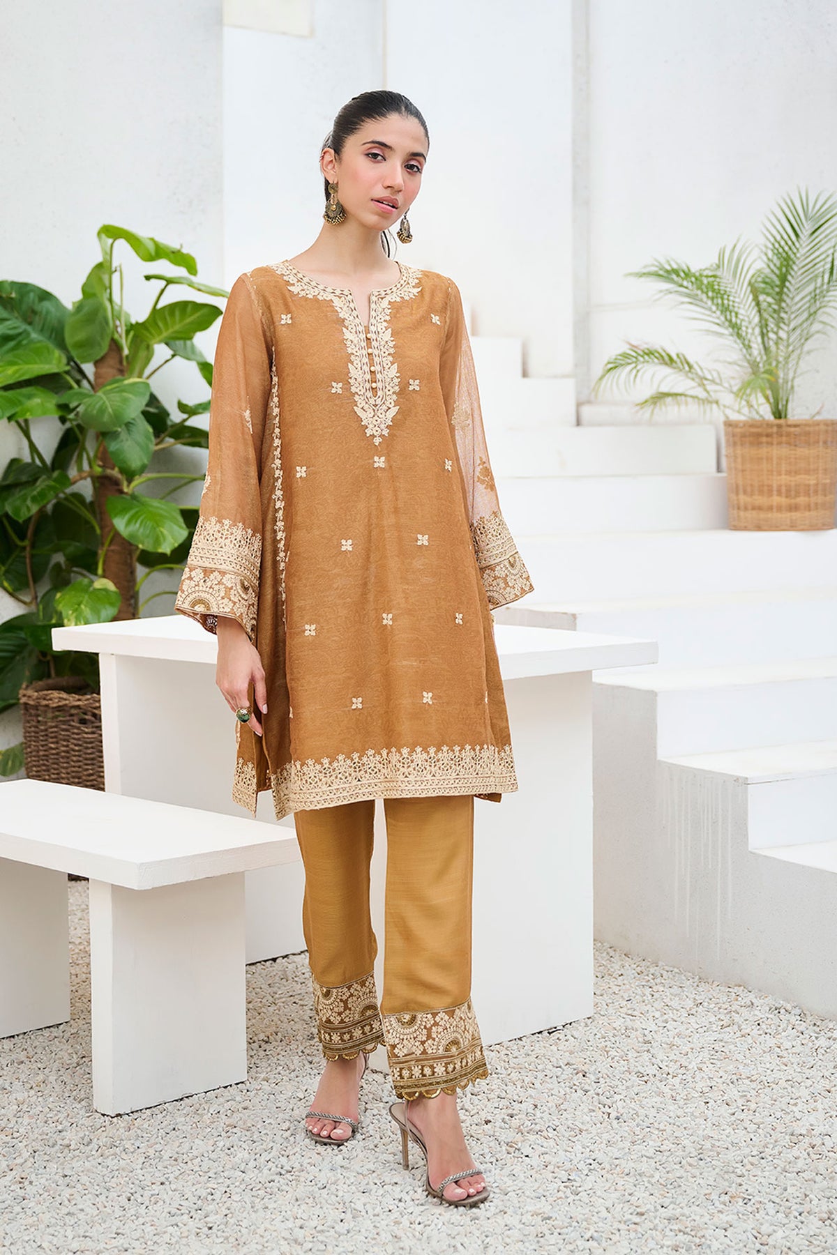 DA-2204 MUSTARD 2PCS  EMBROIDERED KURTA WITH TROUSER