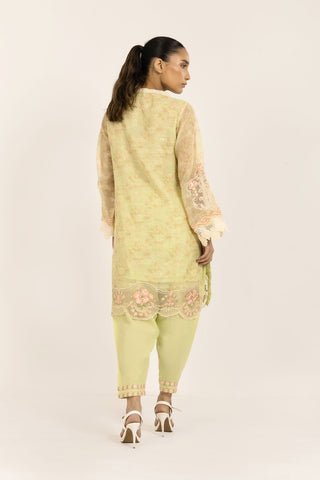 SS24DA-2423 L-GREEN 2PCS  EMBROIDERED KURTA WITH TROUSER