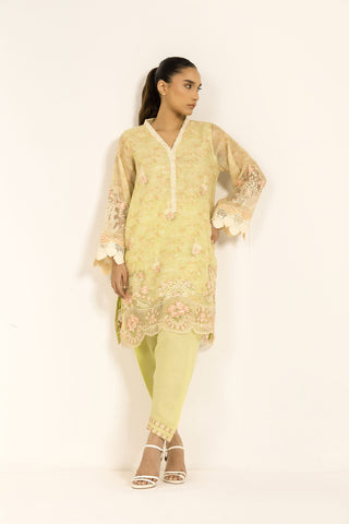 SS24DA-2423 L-GREEN 2PCS  EMBROIDERED KURTA WITH TROUSER