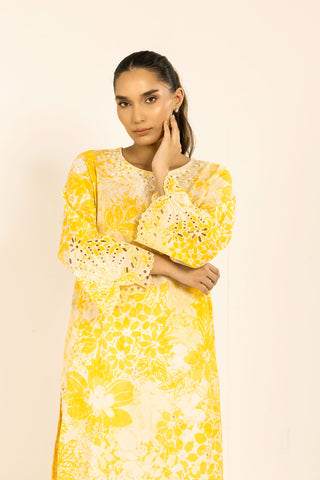 SS24DC-0604 YELLOW EMBROIDERED KURTA