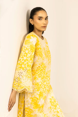 SS24DC-0604 YELLOW EMBROIDERED KURTA