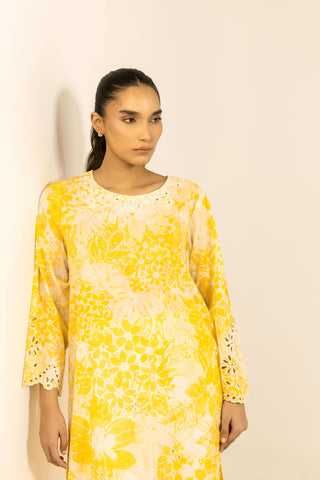 SS24DC-0604 YELLOW EMBROIDERED KURTA