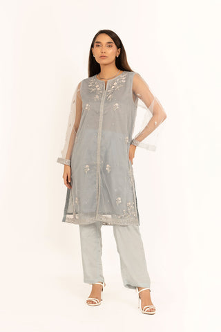 SS24DA-1841 GREY EMBROIDERED KURTA