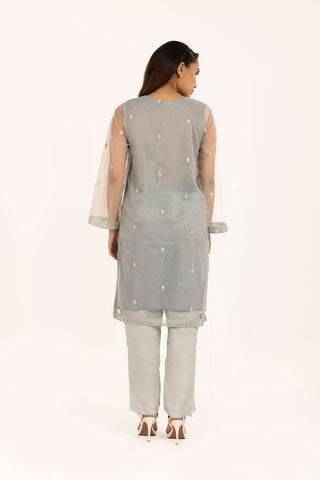 SS24DA-1841 GREY EMBROIDERED KURTA