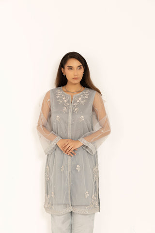 SS24DA-1841 GREY EMBROIDERED KURTA