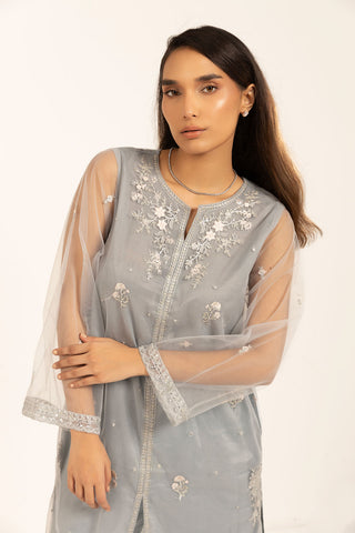 SS24DA-1841 GREY EMBROIDERED KURTA