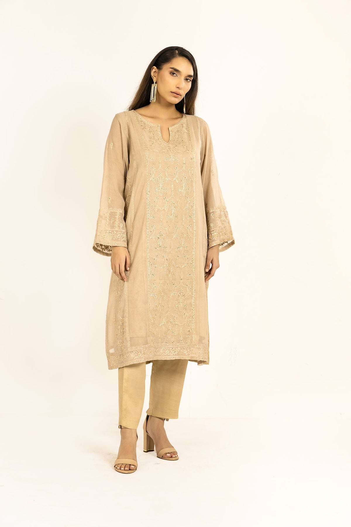 DA-1788 BEIGE EMBROIDERED KURTA