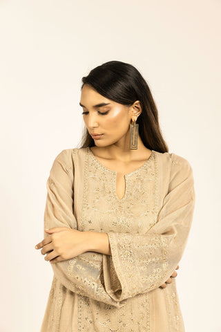 DA-1788 BEIGE EMBROIDERED KURTA