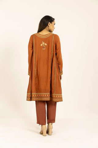 SS24DA-1886 RUST EMBROIDERED KURTA