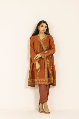 SS24DA-1886 RUST EMBROIDERED KURTA