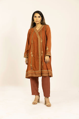 SS24DA-1886 RUST EMBROIDERED KURTA