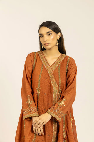 SS24DA-1886 RUST EMBROIDERED KURTA