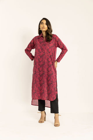 SS24DC-0610 DARK PINK PRINTED KURTA