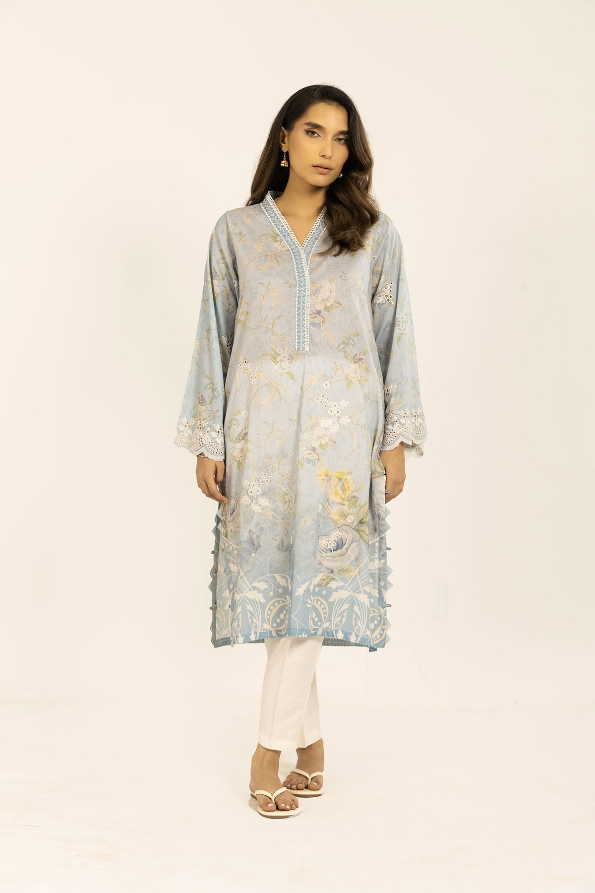 SS24DC-0609 SKY BLUE EMBROIDERED KURTA