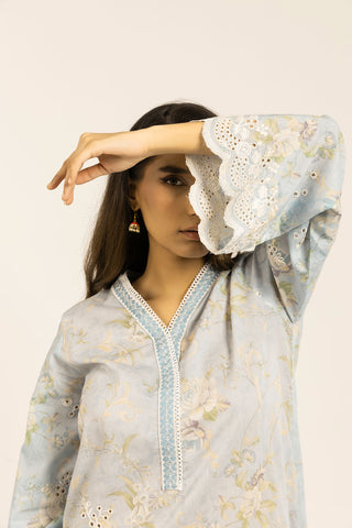 SS24DC-0609 SKY BLUE EMBROIDERED KURTA