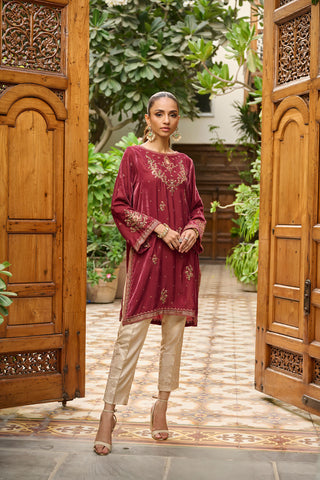 DA-1862 MAROON EMBROIDERED KURTA