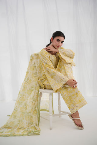 SS25DC-2555 YELLOW COTTON JACQUARD 2PCS EMBROIDERED KURTA WITH TROUSER