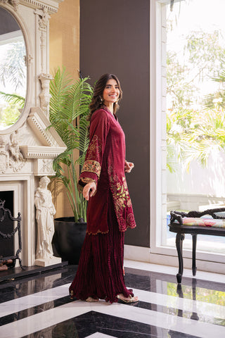 SS24DA-2431 MAROON 2PCS  EMBROIDERED KURTA WITH TROUSER