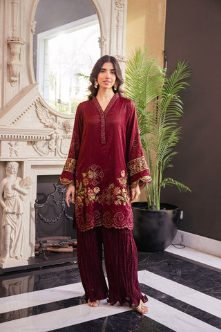 SS24DA-2431 MAROON 2PCS  EMBROIDERED KURTA WITH TROUSER