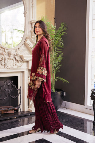 SS24DA-2431 MAROON 2PCS  EMBROIDERED KURTA WITH TROUSER