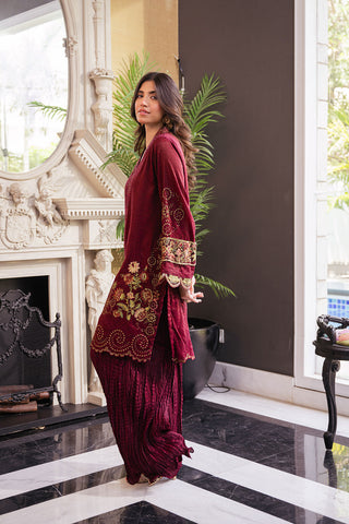 SS24DA-2431 MAROON 2PCS  EMBROIDERED KURTA WITH TROUSER