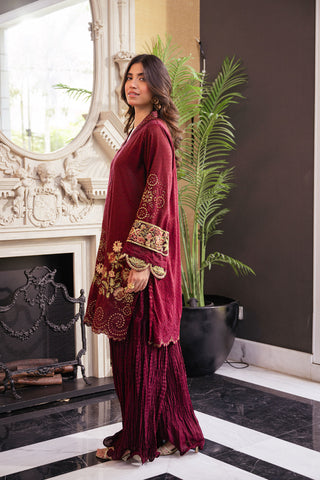 SS24DA-2431 MAROON 2PCS  EMBROIDERED KURTA WITH TROUSER