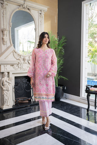 SS24DA-2433 PINK 2PCS  EMBROIDERED KURTA WITH TROUSER